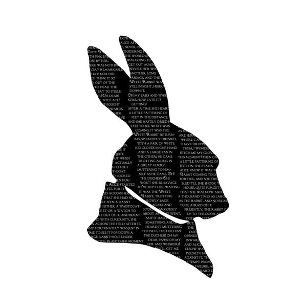 White Rabbit Alice In Wonderland Silhouette Print Black and White Lewis Carroll Quote Literature