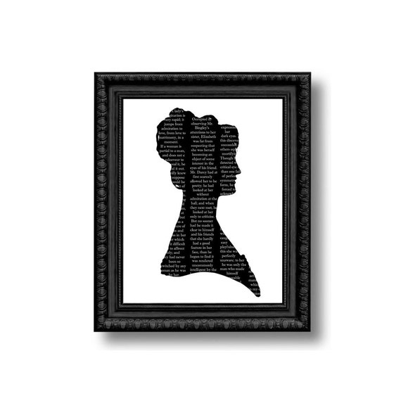 Pride And Prejudice Elizabeth Bennet Silhouette Print Black and White Jane Austen