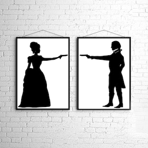 The Duel Silhouette Print Set Black and White Victorian Steampunk
