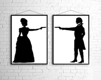 The Duel Silhouette Print Set Steampunk victoriano en blanco y negro