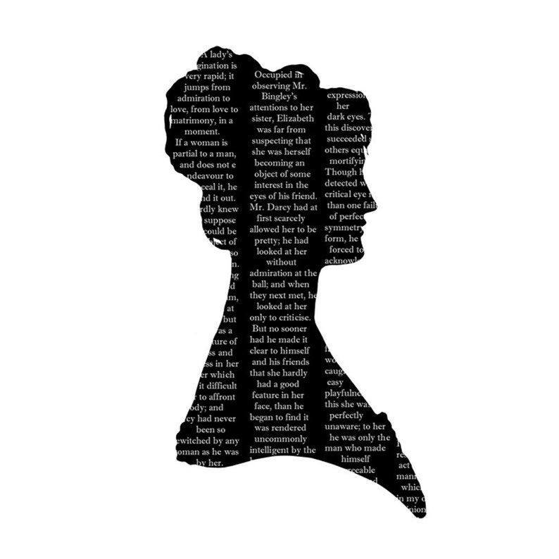 Pride And Prejudice Elizabeth Bennet Mr. Darcy Silhouette Print Set Black and White Quote Jane Austen image 2