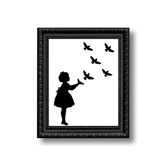 Bird Shadow Puppet Silhouette Imprimer Noir Et Blanc Oiseaux Victorian Insolite Pépinière