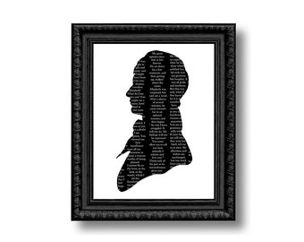 Mr. Darcy Silhouette Print Pride And Prejudice Black and White Jane Austen