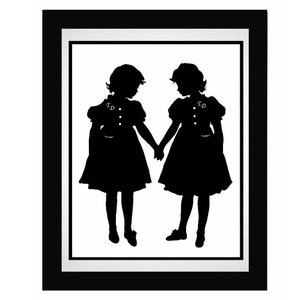 Personalized Twin Silhouette Print Brother Sister Custom Black and White Nursery image 5