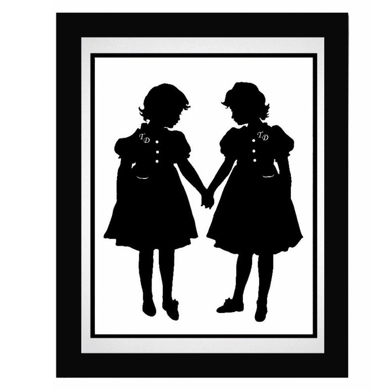 Personalized Twin Silhouette Print Brother Sister Custom Black and White Nursery image 5