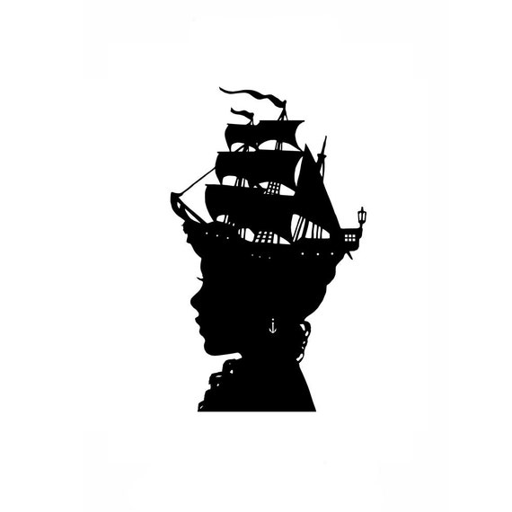 The Captain's Wife Nautical Silhouette Print Pirate Ship | Etsy Simple Ship Silhouette