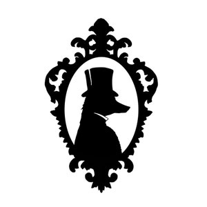 The Fox Gentleman Silhouette Art Print Black and White Top Hat Victorian image 1