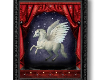 Pegasus Star Circus Constellation Print Art Night Sky Red White Surreal Home Decor Astronomy Celestial Theater Horse