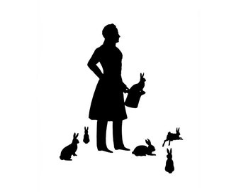 The Magician Silhouette Print Black and White Magic Rabbit Bunny Hare