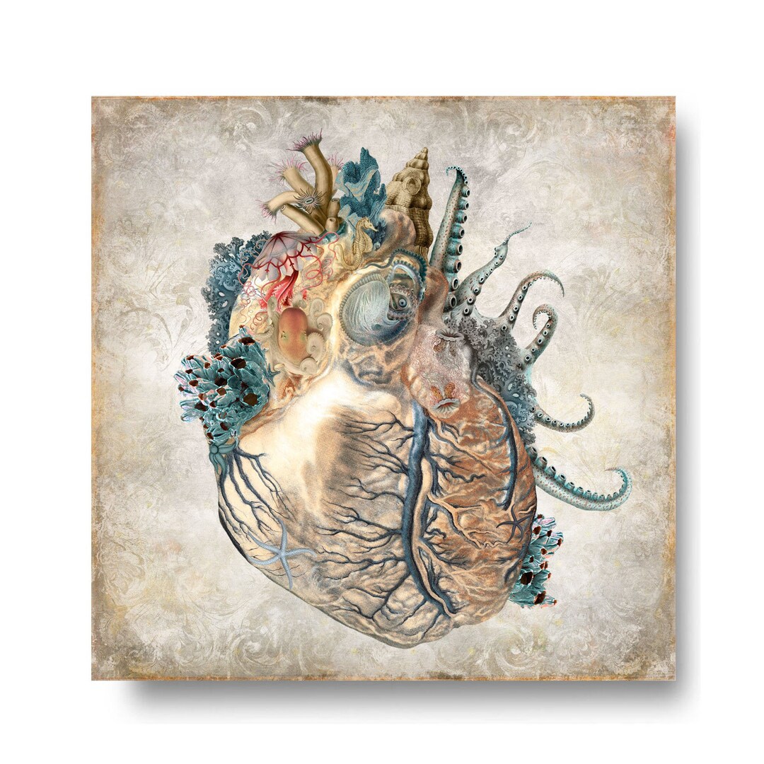 Herz des Ozeans Nautische Krake Shell Coral Print Art Surreal Home