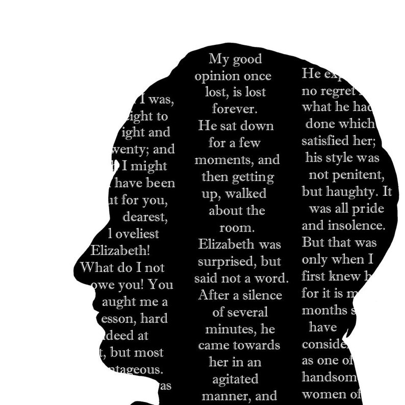 Pride And Prejudice Elizabeth Bennet Mr. Darcy Silhouette Print Set Black and White Quote Jane Austen image 5