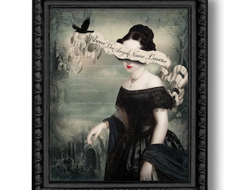Lenore The Raven Edgar Allan Poe Print Art Surreal Home Decor Poem Poetry Literature Goth Halloween Portrait