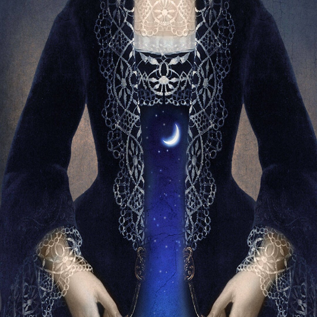 Moon Night Sky Dress Portrait Blue Art Print Surreal Celestial