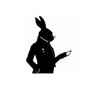 The White Rabbit Alice In Wonderland Silhouette Print Black and White Bunny Hare Lewis Carroll