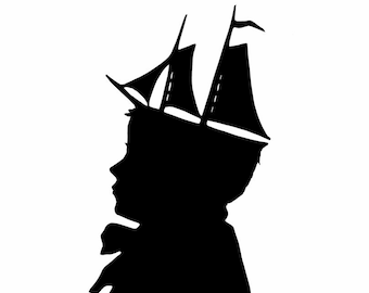 The Young Captain Nautical Silhouette Print Beach House Decor Black and White Nursery Decor