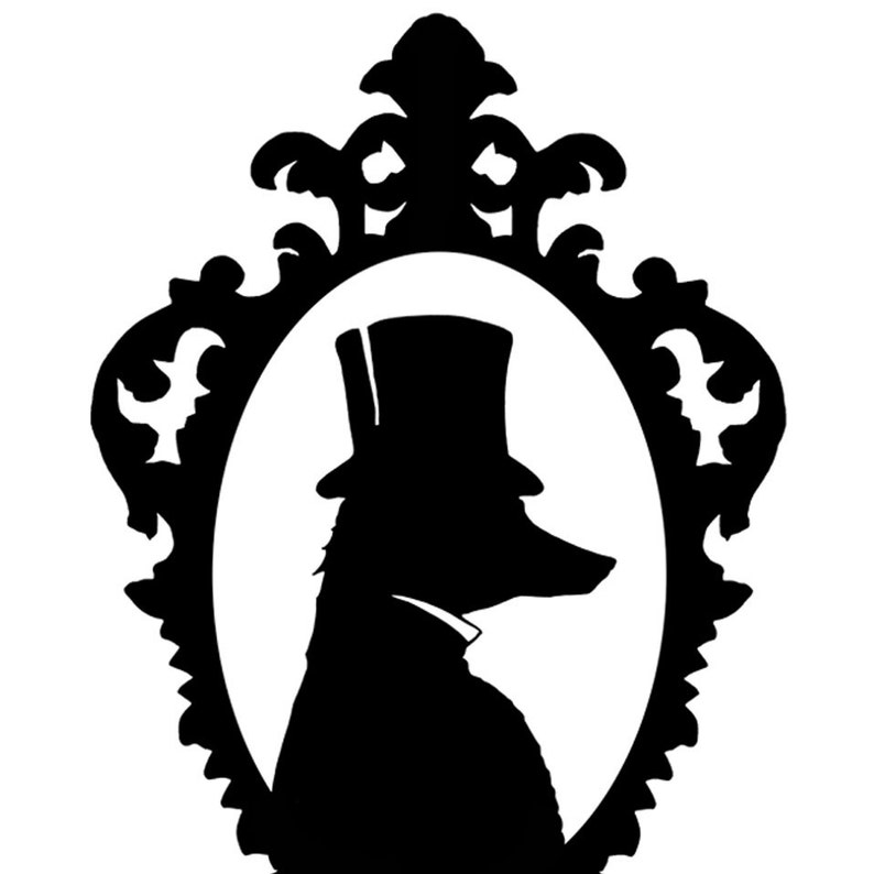 The Fox Gentleman Silhouette Art Print Black and White Top Hat Victorian image 2