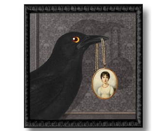 The Raven Edgar Allan Poe Lenore Print Art Surreal Home Decor Black Bird Crow Halloween Goth Literature