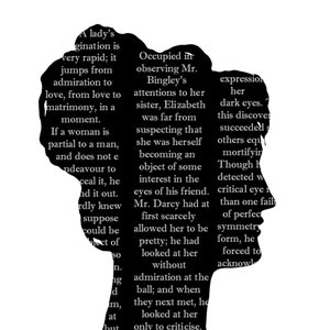 Pride And Prejudice Elizabeth Bennet Mr. Darcy Silhouette Print Set Black and White Quote Jane Austen image 3