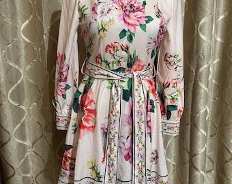 chinese dress ladies Floral Pleated Printed Midi Dress – DALIA MACPHEE main image 0