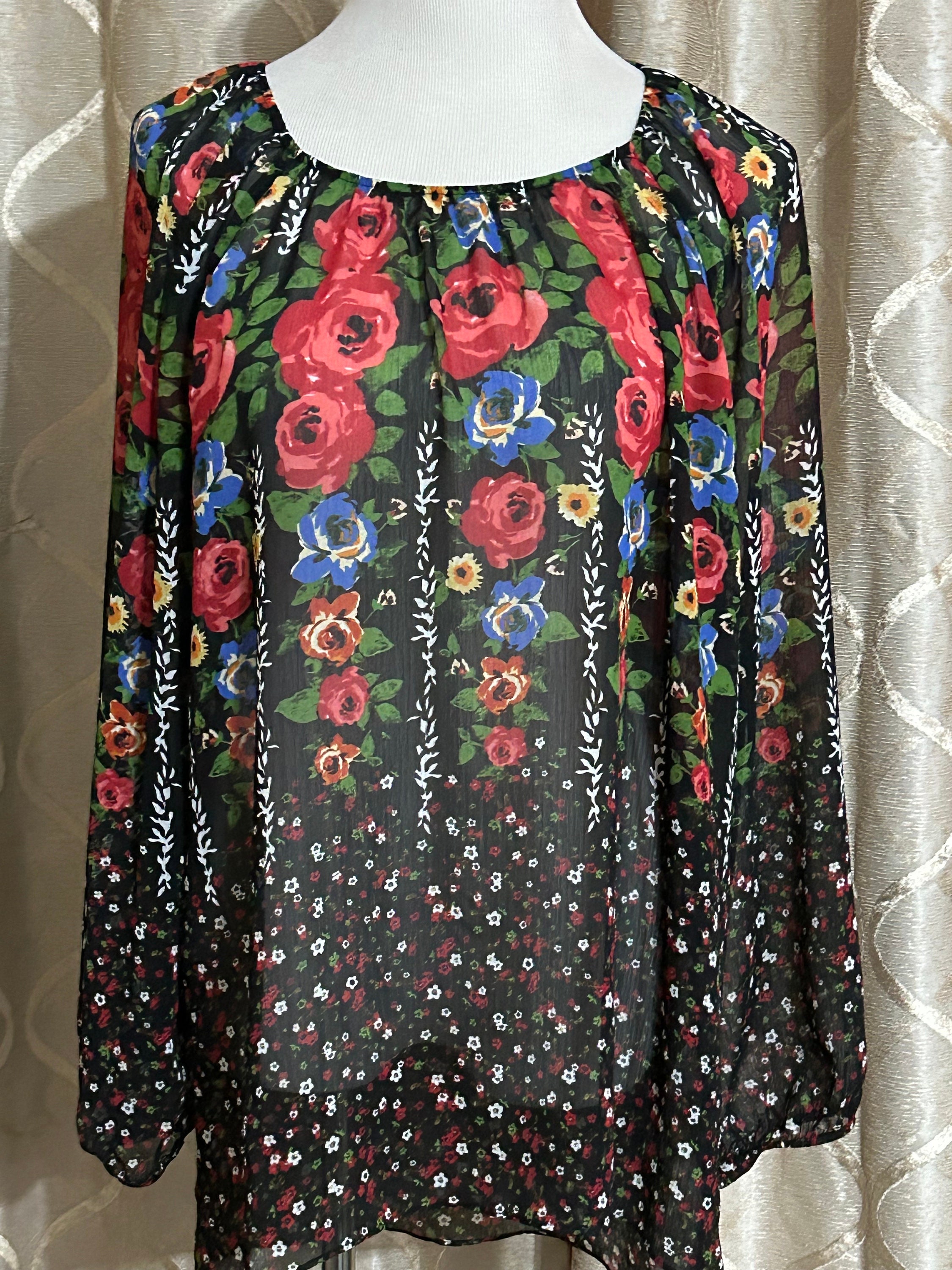 Blouse Susan Graver Femme Taille M - Rose Multicolore, Patchwork Bohème Floral, Transparente, Occasion