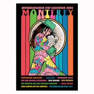 Cartaz do concerto Monterey Pop Festival 1967, cópia pintada à mão, impressão A3