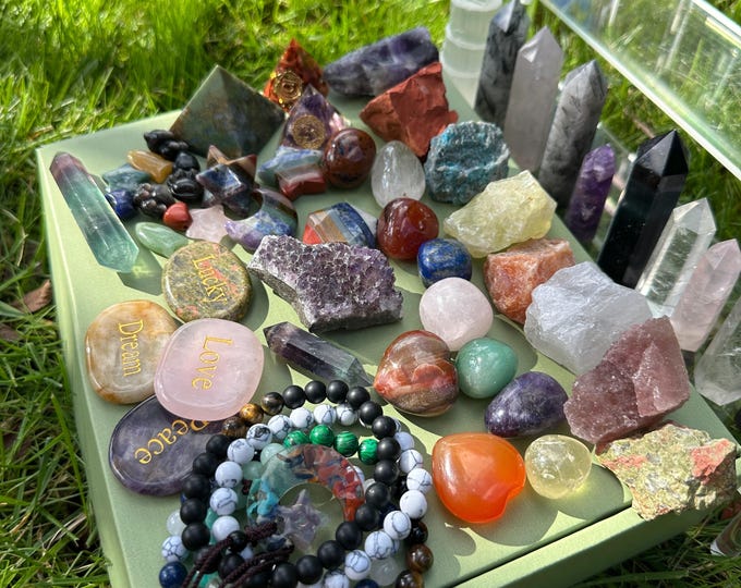 Enchanted Crystal Mystery Box: Healing Stones, Jewelry, Decor for Positive Energy | Gemstone Gift Box