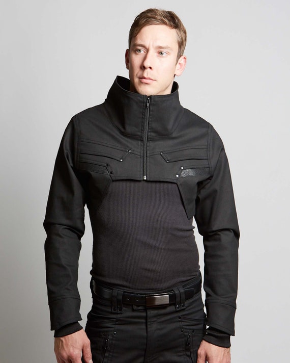Crisiswear Bombard Jacket Men's cyberpunk cropped crop jacket leather accent zipper hexagonal detailed armor with pockets handmade unique Crisiswear Bombard Jacket Men's cyberpunk cropped crop jacket leather accent zipper hexagonal detailed armor with pockets handmade unique