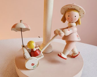 Vintage Irmi Nursery Lamp * Walking Dolly * Pink * Wooden Lamp * Hard to Find * Nursery Plastics * 60's * MCM