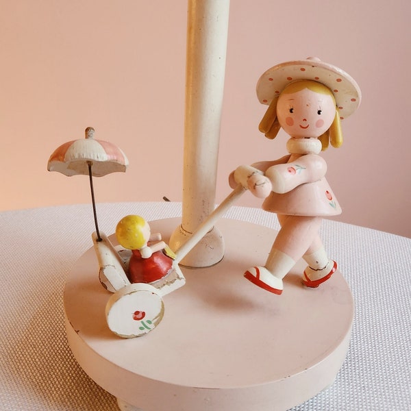 Vintage Irmi Nursery Lamp * Walking Dolly * Pink * Wooden Lamp * Hard to Find * Nursery Plastics * 60's * MCM