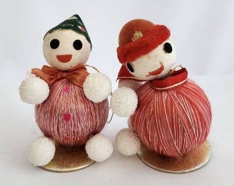 Vintage Spun Cotton Elves * Japan * Vintage Christmas * Elf Ornament * Elf Culture * Pressed Cotton *  50s