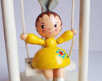 Vintage Irmi Girl on Swing * Wooden Nursery Lamp