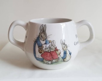 Vintage Wedgewood Beatrix Potter Peter Rabbit Two Handled Baby Mug * England * Wedgewood of Etruria & Barlaston