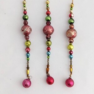 Set of 3 Vintage Mercury Glass Bead Ornaments * Icicle Ornaments * Handmade * Vintage Christmas * 50&#39;s