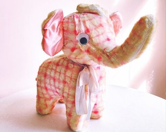 Vintage Pink Plaid Stuffed Elephant * Stuffed Animal