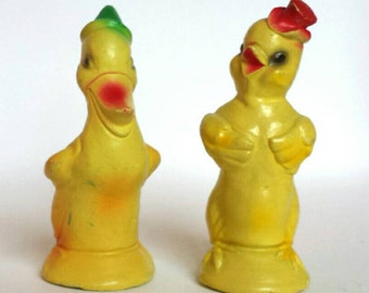 Vintage Pair of Chalkware Duck and Chick Figurines