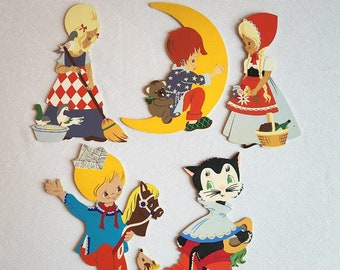 Vintage 1960s Alfred Mertens Kunst Wooden Wall Hangings * Kunst * Cinderella * Puss in Boots * Pfillingen * West German * Nursery Rhyme