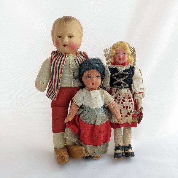 Three Vintage Ethnic Dolls * Composition * Celluloid * German * Mexican * Dutch * Souvenir Doll