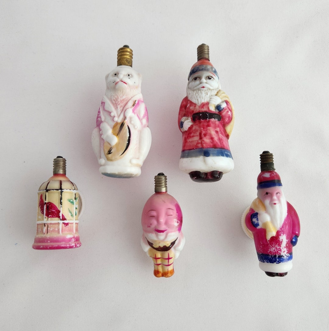 Vintage Milk Glass Christmas Ornaments Japan Santa Bear Humpty Dumpty