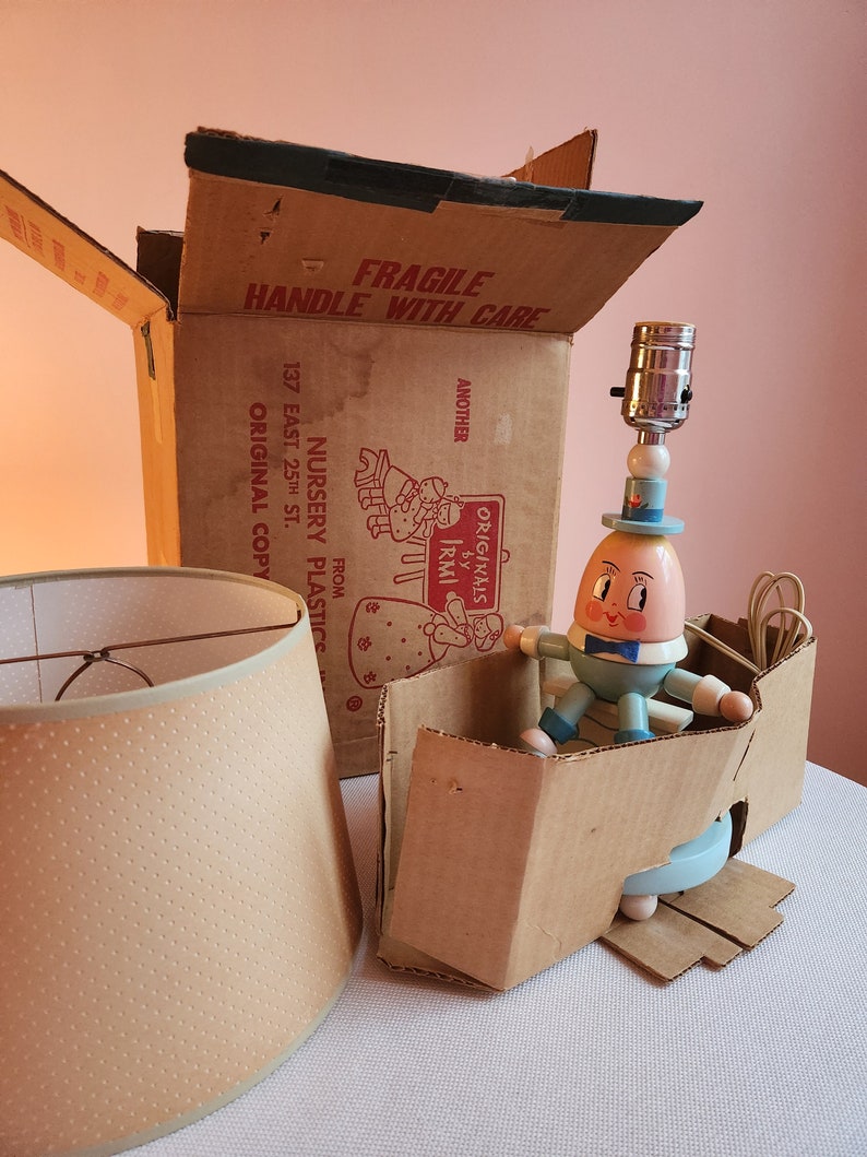 Rare New in Box Vintage Irmi Humpty Dumpty Lamp Original Box Irmi Nursery Plastics Erzgebirge Midcentury image 2