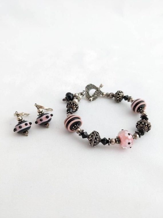 Vintage Handcrafted Pink and Black Lampwork Bead B