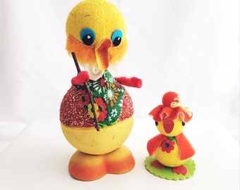 Vintage Easter Candy Container Duck and Duckling * Paper Mache * Putz * West Germany