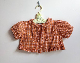 Vintage Oilily Kid's Peplum Top * Orange Plaid * Size 74 * Size 9 months