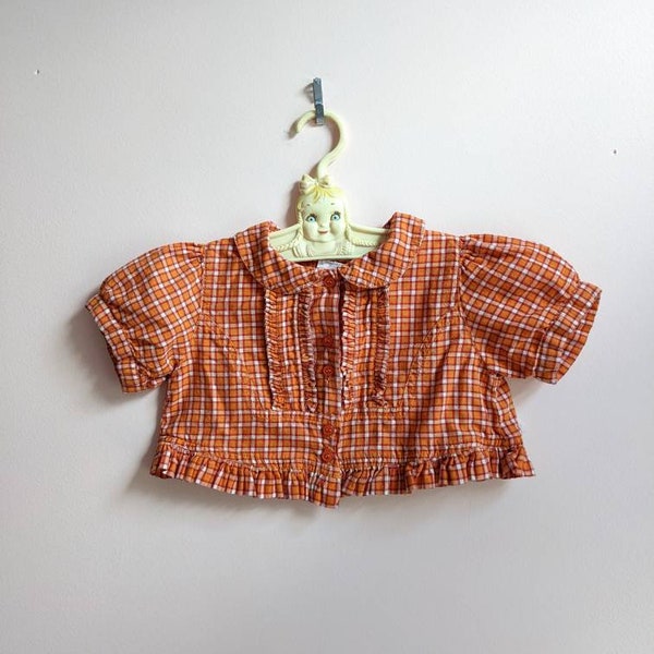 Vintage Oilily Kid's Peplum Top * Orange Plaid * Size 74 * Size 9 months