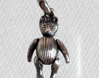 Vintage Teddy Bear Charm * Articulated Limbs and Head * Silver * Mint * 1997