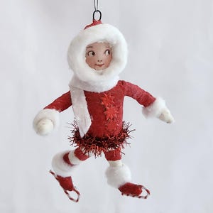 Handmade Spun Cotton Ornament * Ice Skating Girl * Spun Cotton * Christmas Decor * Winter Decor