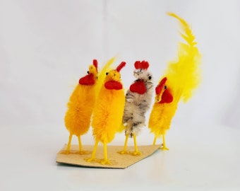 Vintage Easter Chenille Roosters * 1950's