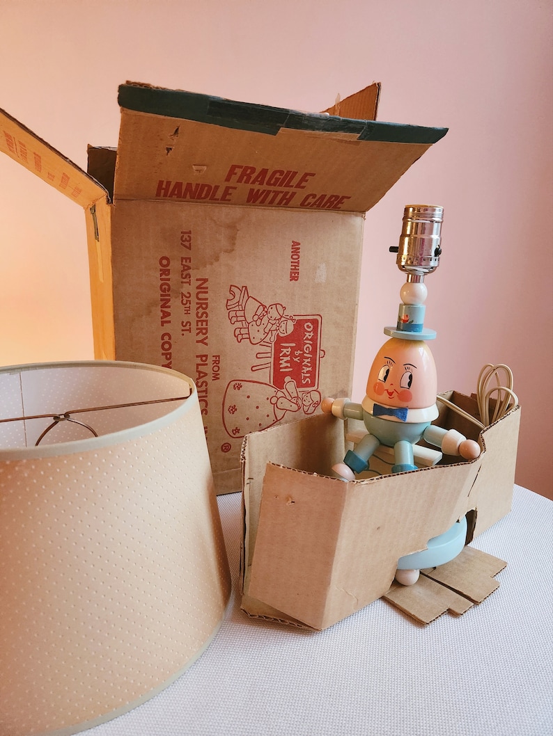 Rare New in Box Vintage Irmi Humpty Dumpty Lamp Original Box Irmi Nursery Plastics Erzgebirge Midcentury image 5