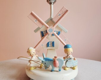 Vintage Irmi Carousel Animated Nursery Lamp and Music Box * Wooden Lamp * Nursery Plastics * Midcentury * Vintage Nursery