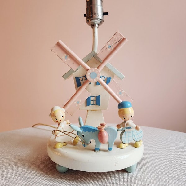 Vintage Irmi Carousel Animated Nursery Lamp and Music Box * Wooden Lamp * Nursery Plastics * Midcentury * Vintage Nursery