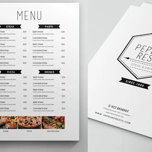 Plantilla de menú de restaurante, plantilla de menú de comida, menú de comida de restaurante, plantilla de menú personalizable, menú de comida de restaurante imprimible, Photoshop